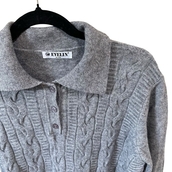 Evelin Sweater Womens XL Italian Thin Cable Knit Collared Gray‎ Sweater Soft - Picture 4 of 5
